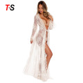 2020 hot style Long sleeve lace maxi dress sun protection beach coverup for women